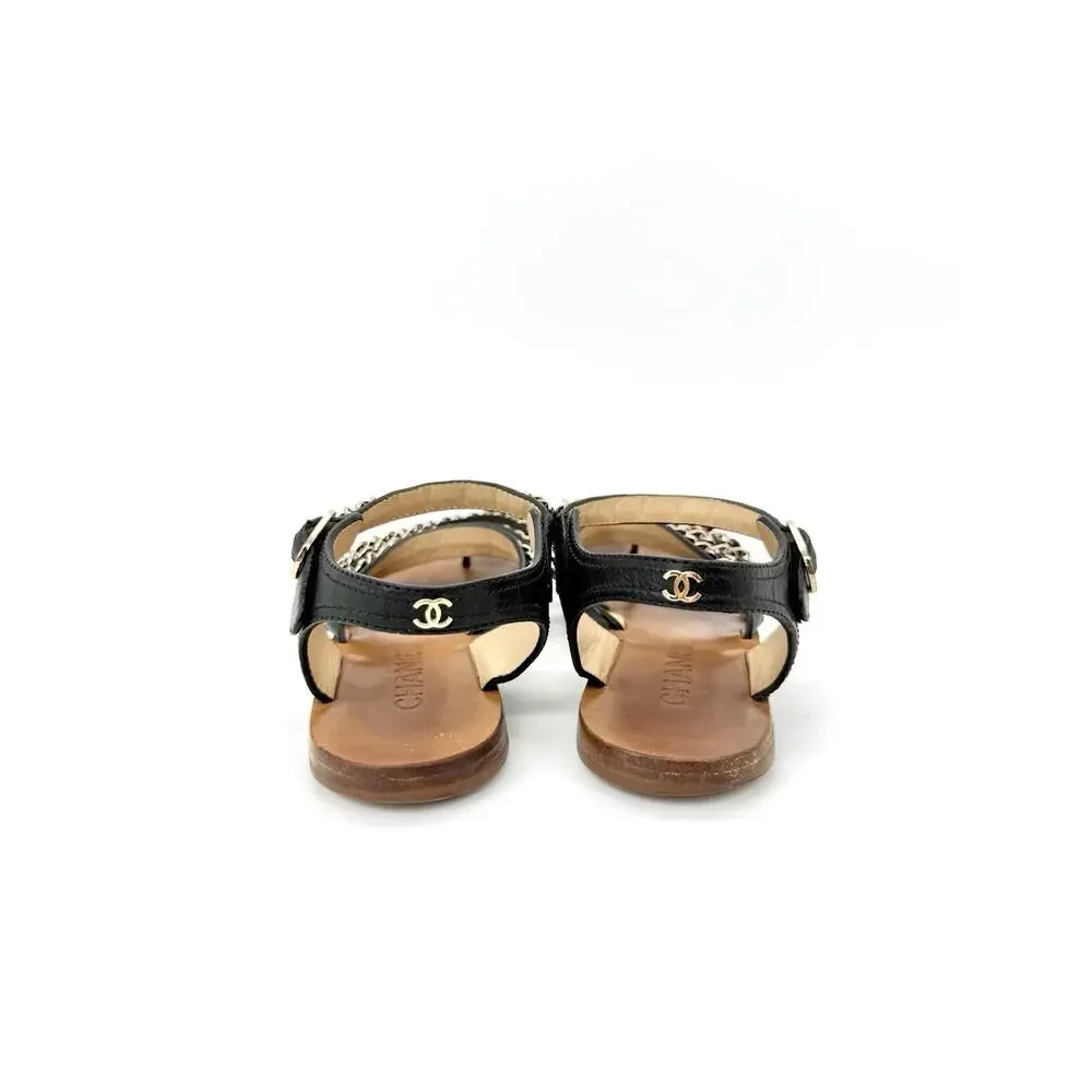 Chanel CC Logo Gladiator Sandals 37.5 US 7.5 Leather Multi Strap Chain Link - Picture 9 of 11